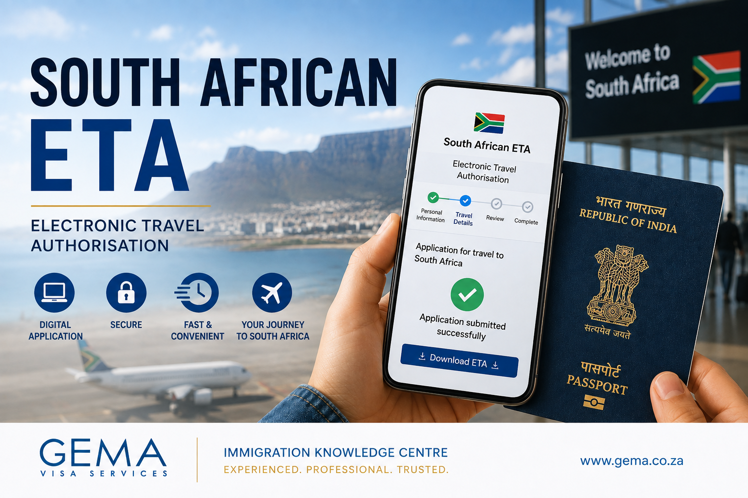 South African Electronic Travel Authorisation ETA application shown with an Indian